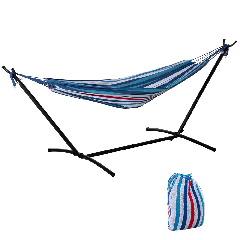 294 x 117cm Hammock - Portable Metal Stand with Carrying Bag, 120kg, White Stripe