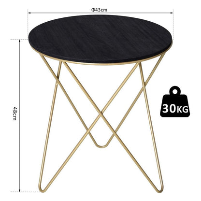 Round Coffee Table – Wood and Metal Sofa End Side Table – Black & Gold