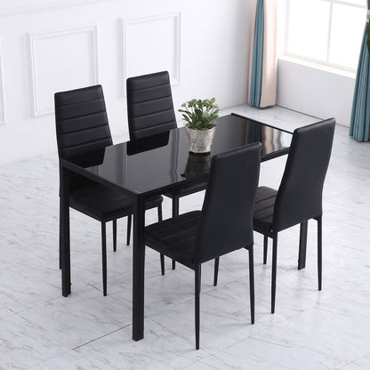 Rectangular 4-Seater Modern Dining Table with Tempered Glass Top