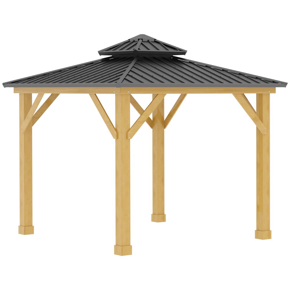 3x3M Hardtop Gazebo with 2-Tier Roof and Solid Wood Frame Grey