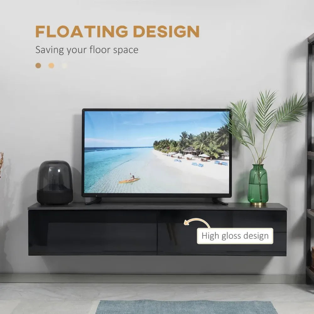 Floating TV Unit Stand, Wall Mount Media Console with Storage Cupboards