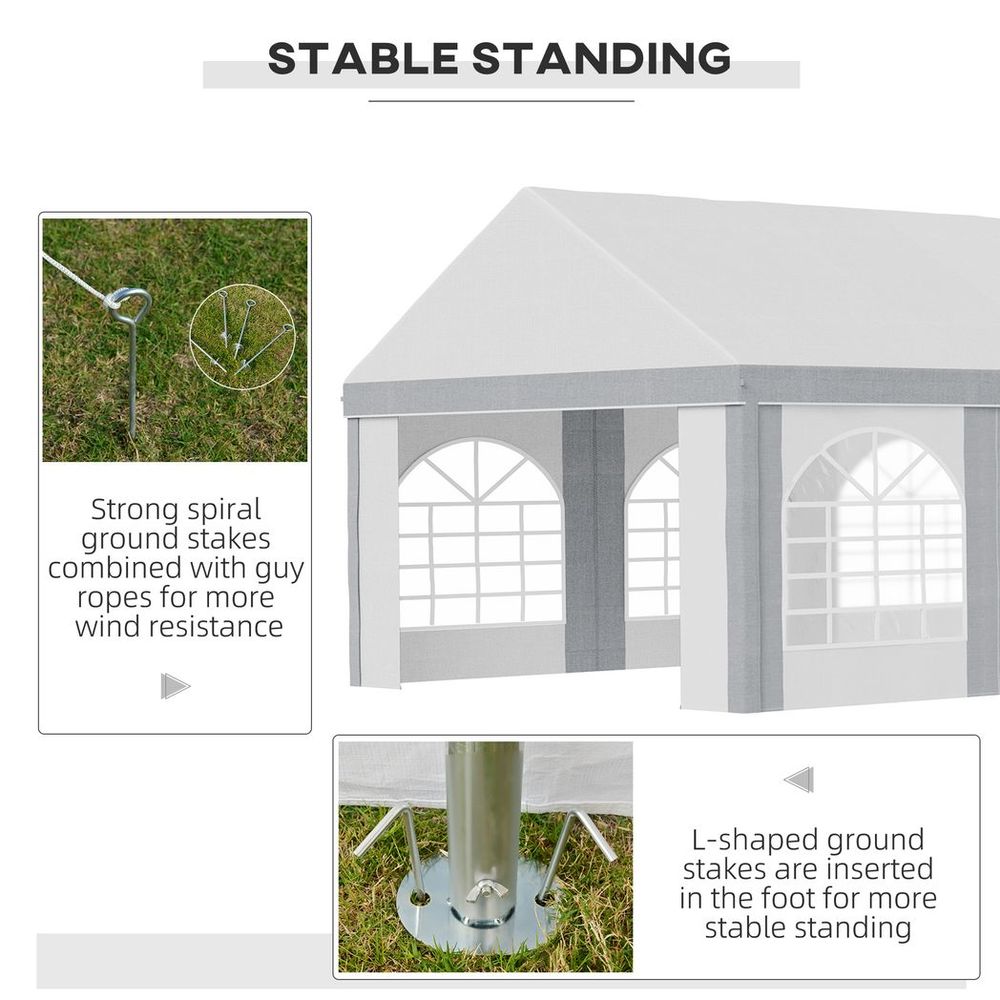 8 x 4m Party Tent - Marquee Gazebo with Sides, Eight Windows, and Double Doors