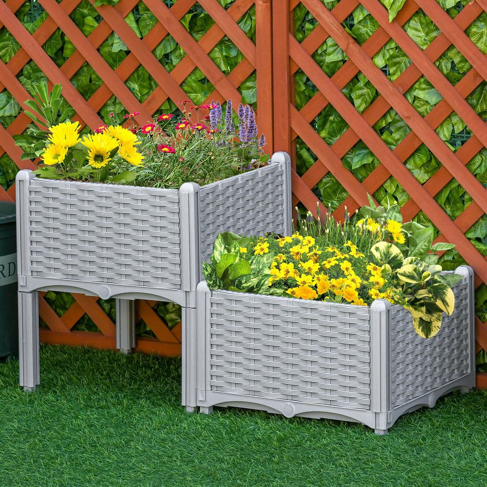 Set of 2 Raised Outdoor Garden Planter Boxes in PP, Practical Design