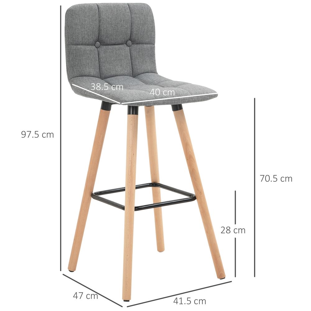 Set of 2 Bar Stools – Armless Button-Tufted Counter Height Chairs – Grey