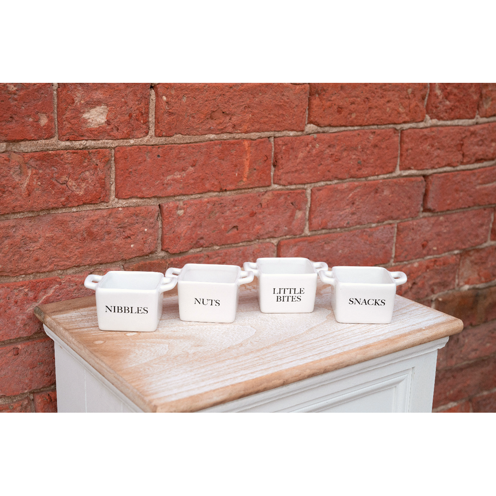 Set of 4 White Ceramic Square Snack Bowls, Elegant and Practical