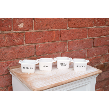 Set of 4 White Ceramic Square Snack Bowls, Elegant and Practical