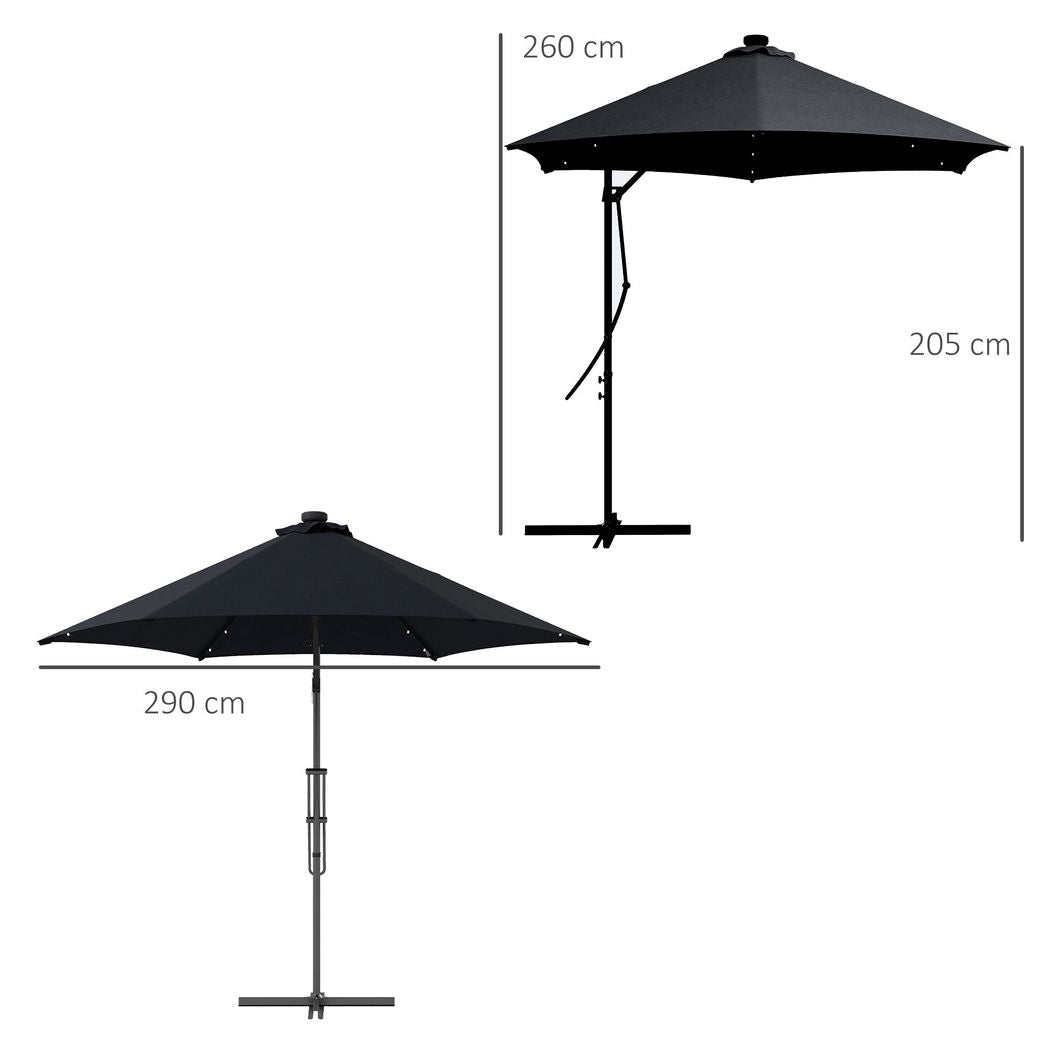 3(m) Cantilever Garden Parasol Umbrella W/ Solar LED and Cover, Black