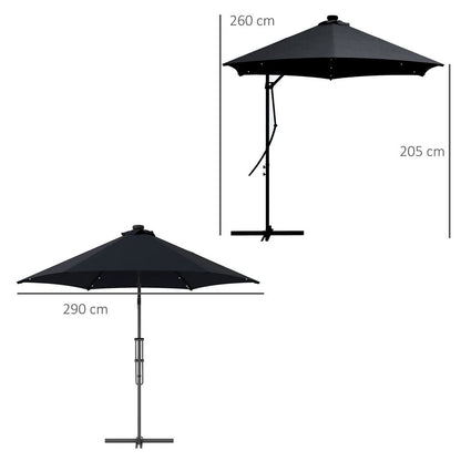 3(m) Cantilever Garden Parasol Umbrella W/ Solar LED and Cover, Black