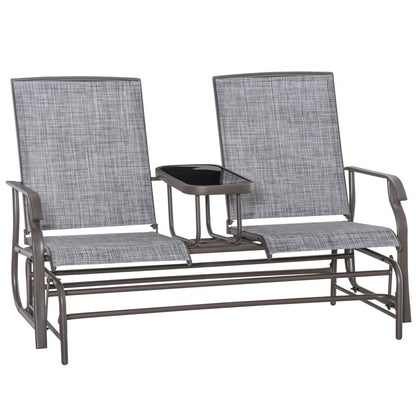 2 Seater Metal Double Swing Chair Glider Rocking Chair Seat With Table Grey