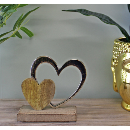 Small Double Heart Ornament on Wooden Base, Romantic Home Décor