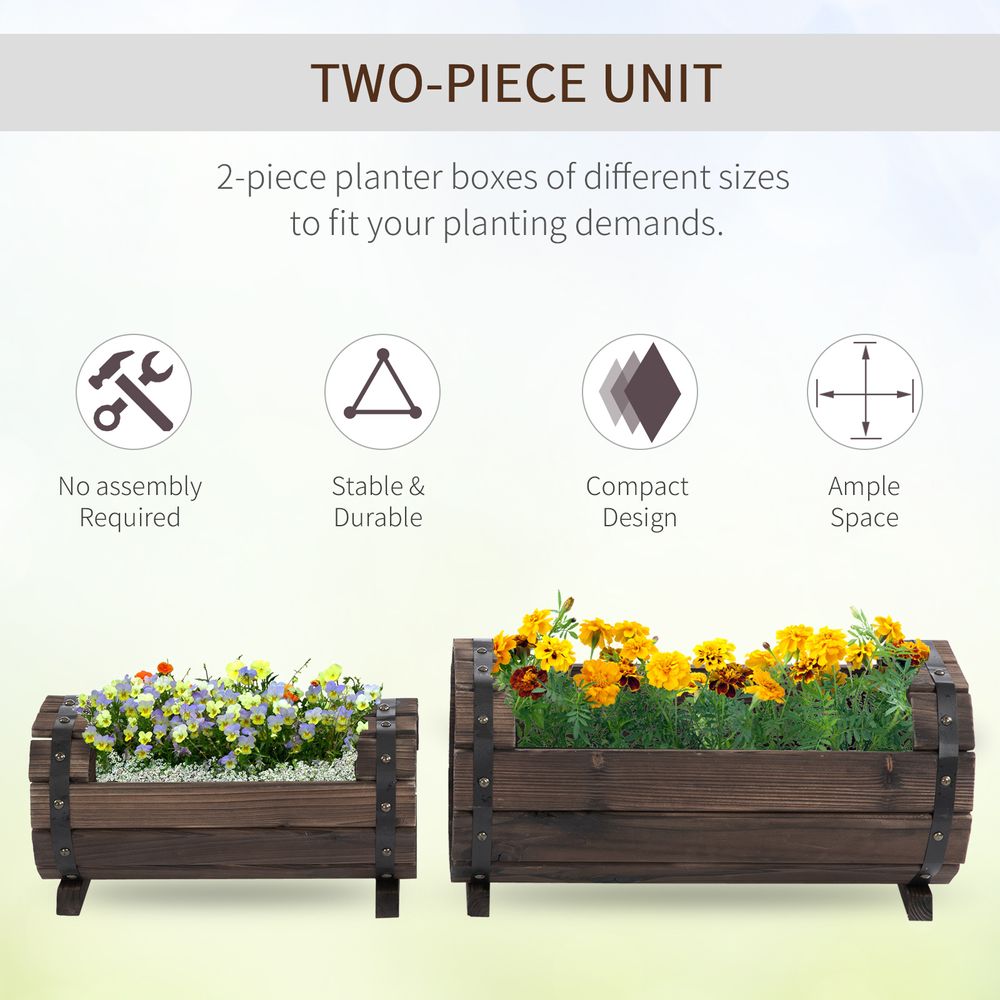 2-Piece Wooden Planter Boxes for Flowers, Plant Pots, and Flower Beds