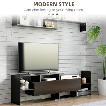 Black and Brown TV Cabinet Unit with Wall-Mounted Shelf & Open Shelves