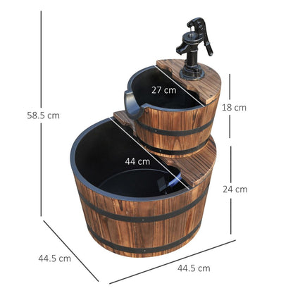 2-Tier Wooden Water Pump Fountain, Fir Wood and Steel Construction