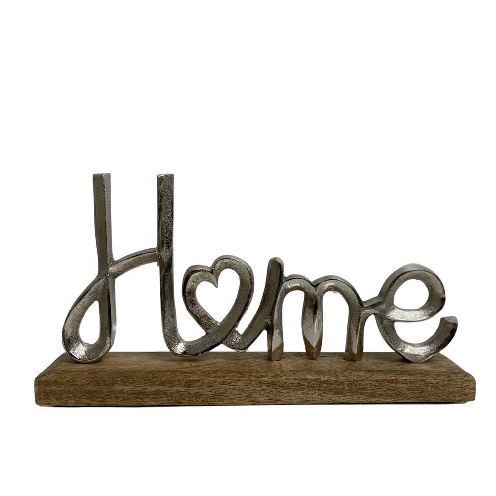 Silver Metal Home Ornament on Wooden Base, Stylish and Modern