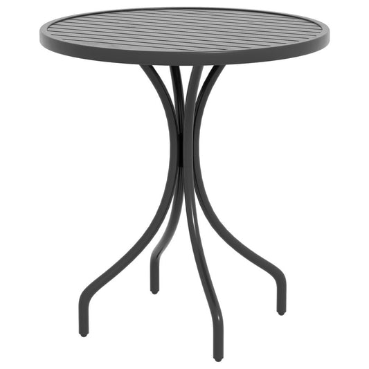 Round Outdoor Side Table with Steel Frame and Slat Top, Black