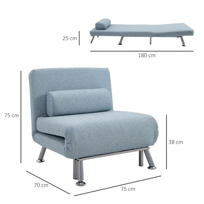 Single Folding 5 Position Convertible Sleeper Chair Sofa Bed Blue