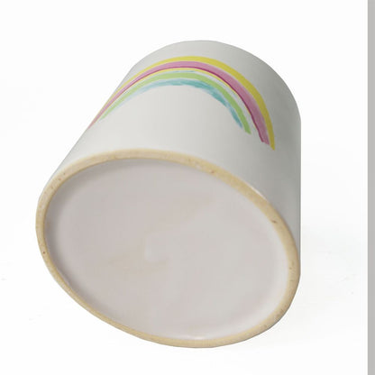 12cm Ceramic Planter with Rainbow Multicolour Design, Vibrant Accent