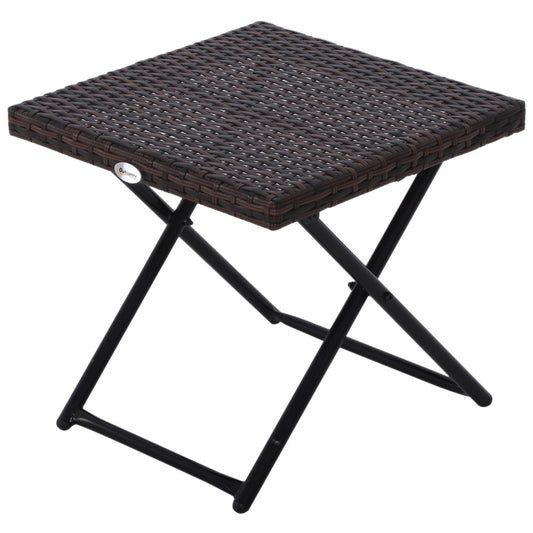 Folding Square Rattan Coffee Table for Bistro or Balcony, Steel Frame