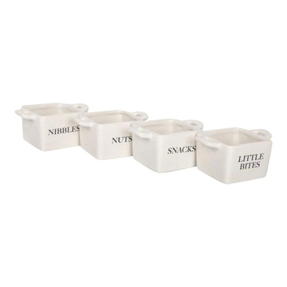 Set of 4 White Ceramic Square Snack Bowls, Elegant and Practical