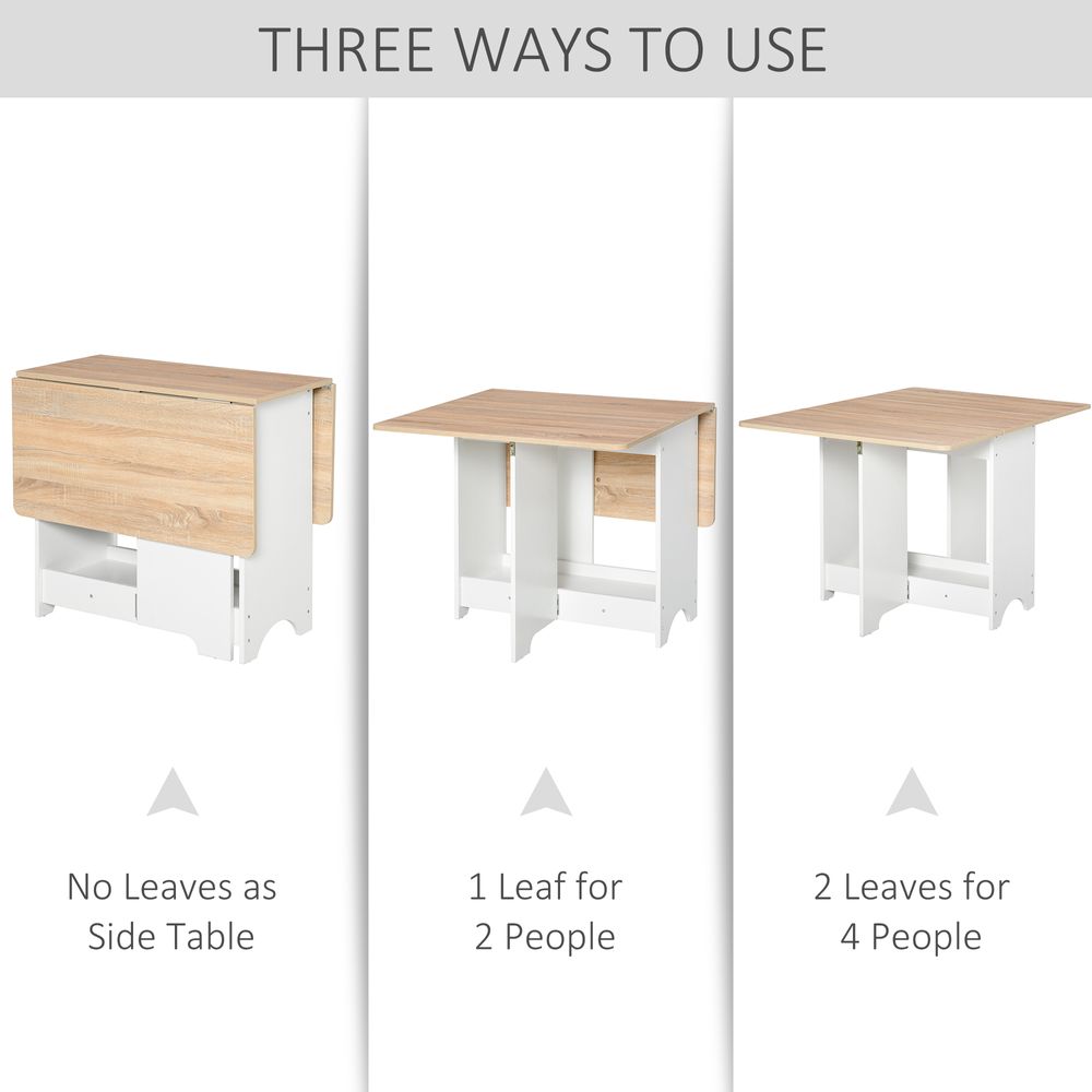 Drop-Leaf Dining Table with Folding Desk and Storage Shelf