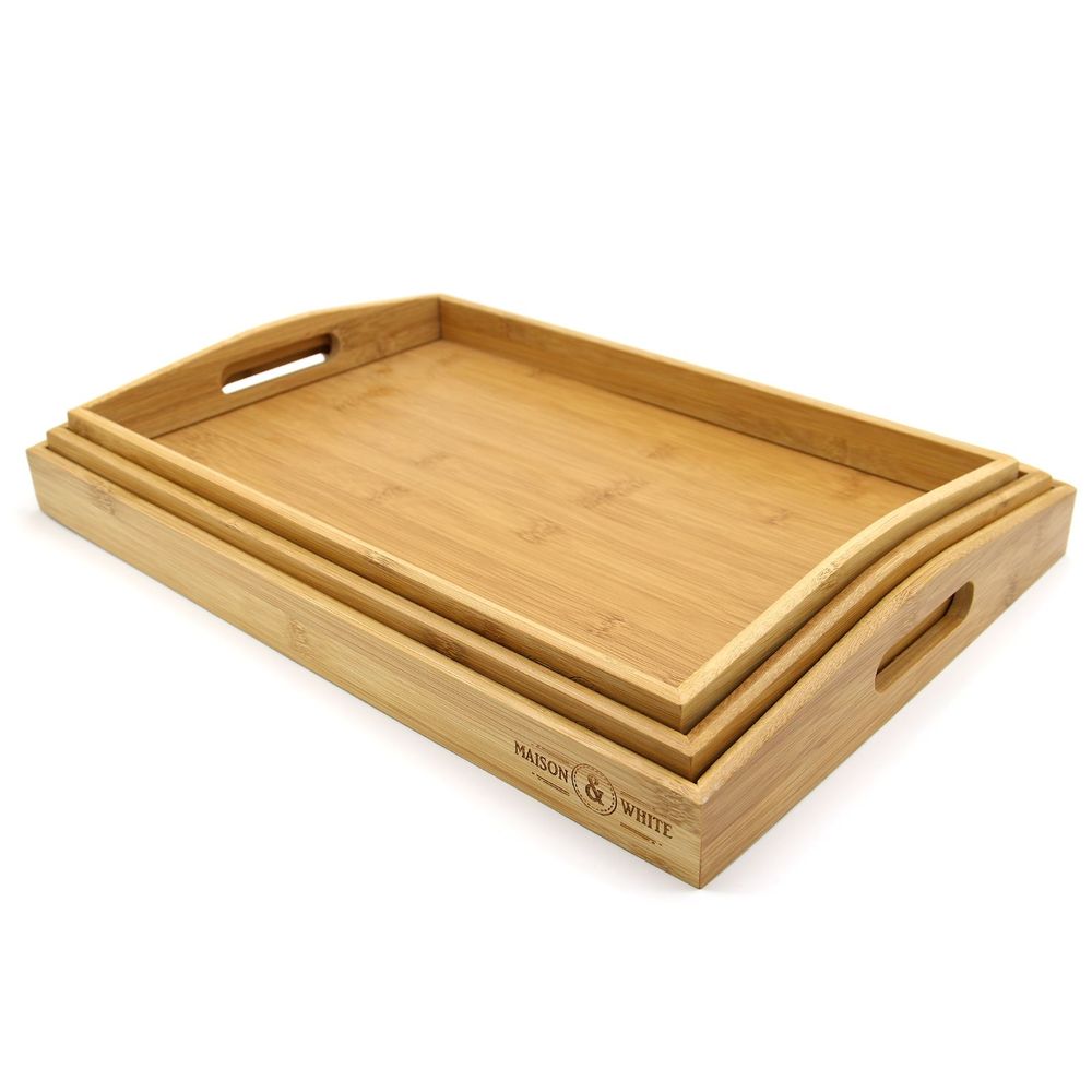 Set of 3 Bamboo Serving Trays, Eco-Friendly and Durable