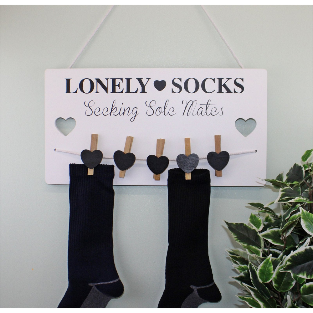 Hanging Lonely Sock Plaque, 40x21cm, Fun and Quirky