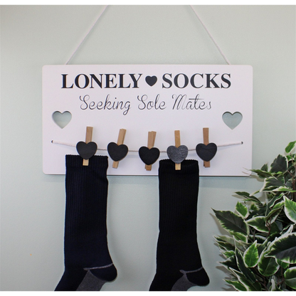 Hanging Lonely Sock Plaque, 40x21cm, Fun and Quirky