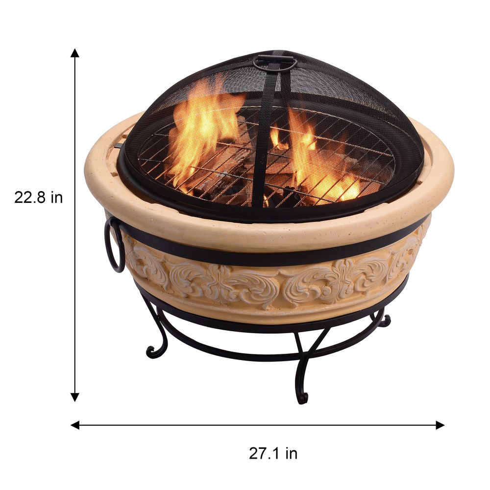 Round Garden Wood Burning Fire Pit with Outdoor Log Burner Feature