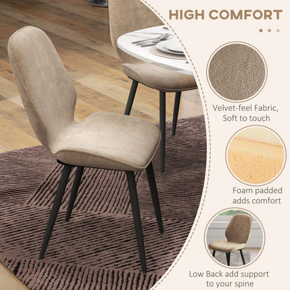 Set of 2 Upholstered Dining Chairs – Kitchen Chairs with Metal Legs – Brown