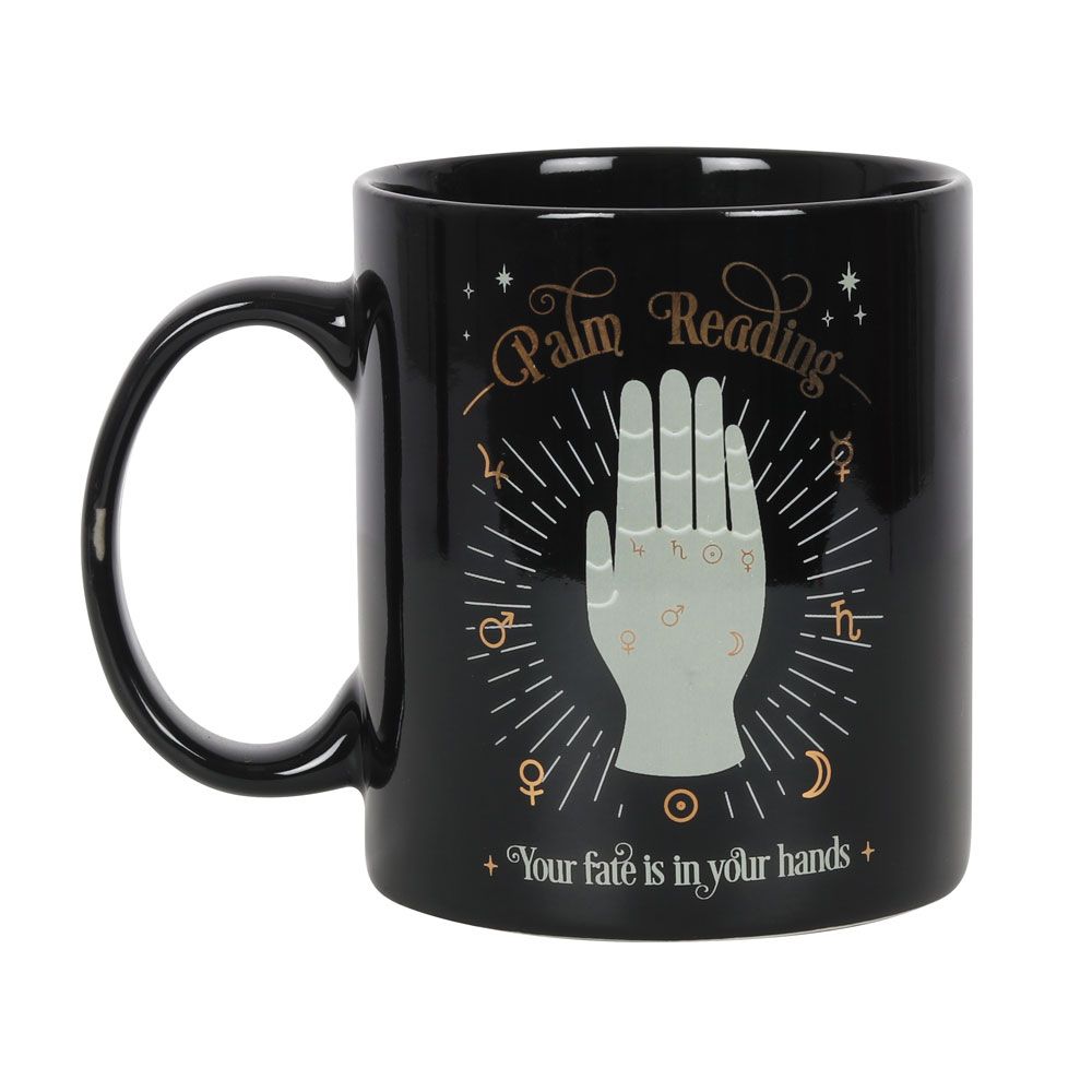 Black Palm Reading Mug, Mystical and Bold