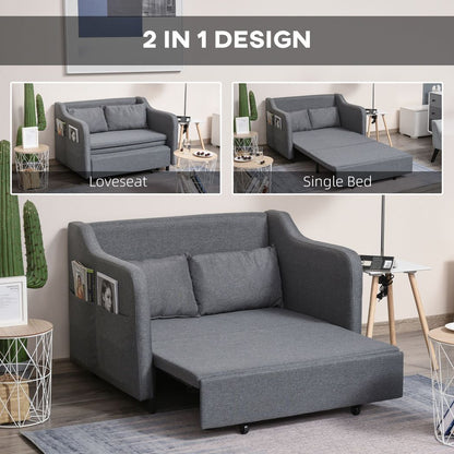 Pull Out Sofa Bed, Fabric 2 Seater Sofa Couch for Living Room, Grey