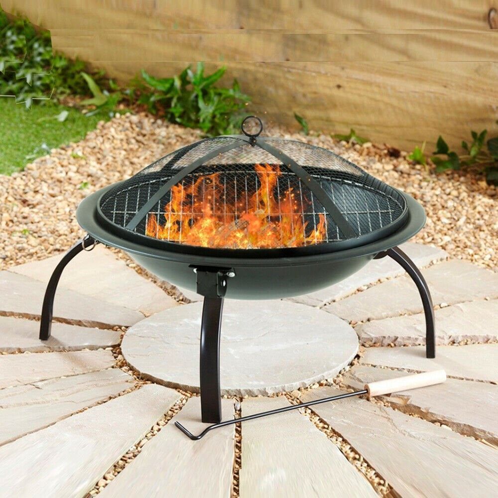 Black Steel Garden Fire Pit, Outdoor Heater, Stylish and Practical