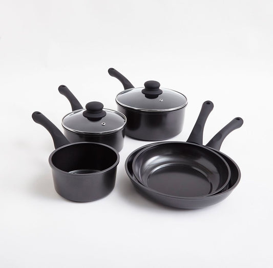 5-Piece Black Carbon Steel Cookware Set, Durable and Stylish