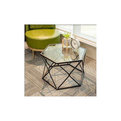 Large Hexagon Tempered Glass Black Coffee Side Table