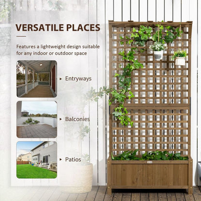 Wooden Trellis Planter with Drain Holes, Privacy Screen Raised Beds for Garden