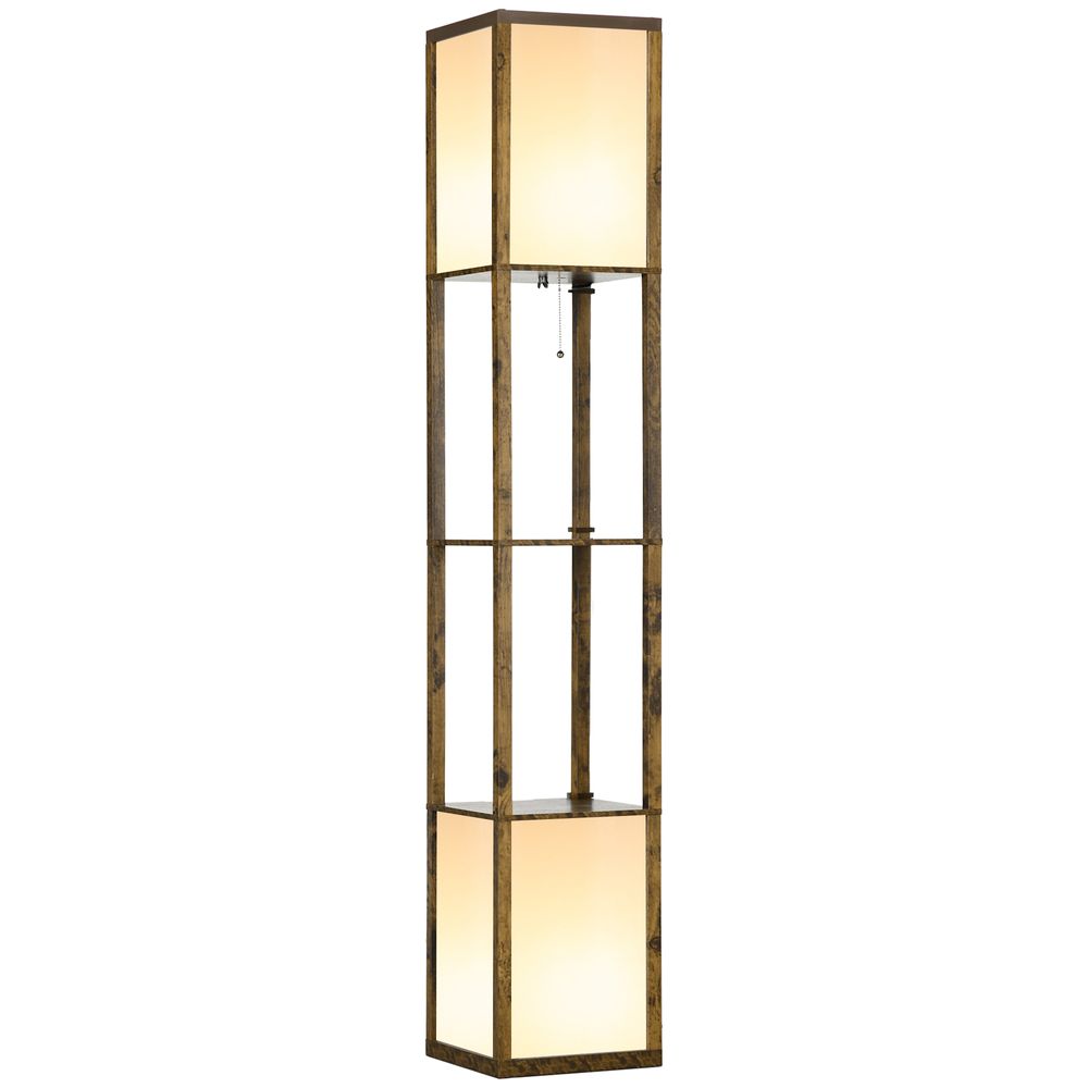 Brown Shelf Floor Lamp with Dual Lights for Living Room & Bedroom