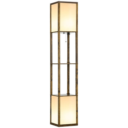 Brown Shelf Floor Lamp with Dual Lights for Living Room & Bedroom