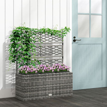 Garden PE Rattan Planter Box with Trellis, Flower Raised Bed, 84x30x107cm