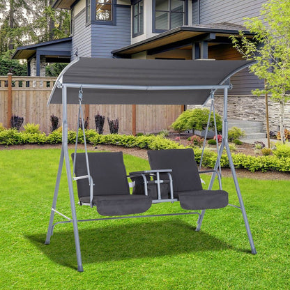 Grey Steel Frame 2-Seater Swing Chair with Table, Relaxing Seating