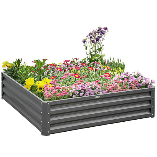 Light Grey Raised Metal Garden Bed for Flowers & Vegetables