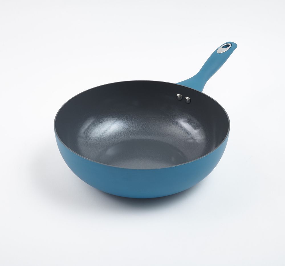 Teal Blue Non-Stick Wok, Stylish and Practical