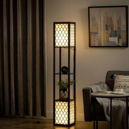 Floor Lamp with Shelves, 2 Light, Modern Standing Lamps for Living Room Bedroom