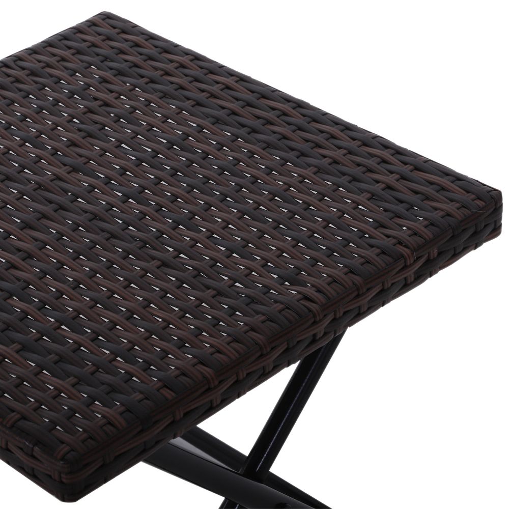 Folding Square Rattan Coffee Table for Bistro or Balcony, Steel Frame