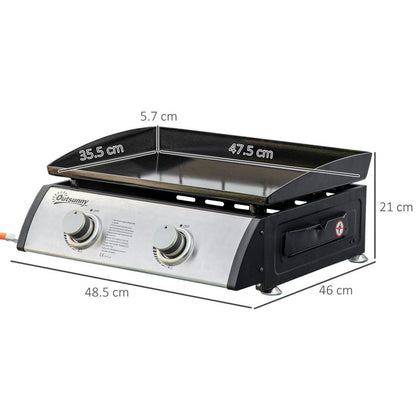Outsunny Portable Gas Plancha BBQ Grill with 2 Stainless Steel Burner, 6kW