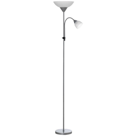 Silver Steel Duo-Head Floor Lamp, Modern and Adjustable Lighting