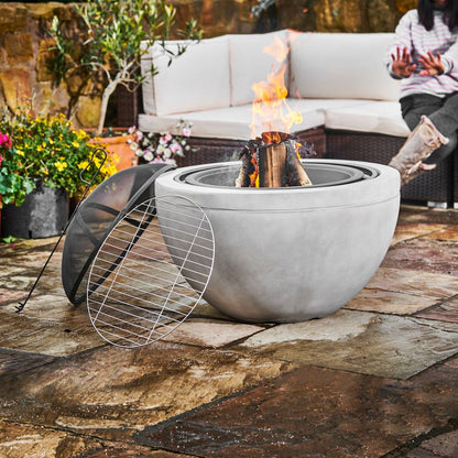 Garden Wood Burning Fire Pit: Outdoor Log Burner Bowl with Lid