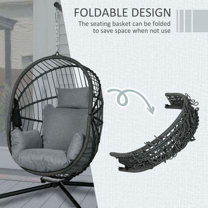 Grey Hanging Swing Chair with Thick Cushion for Patio