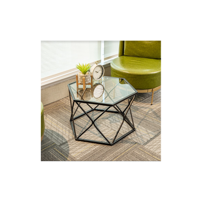 Large Hexagon Tempered Glass Black Coffee Side Table