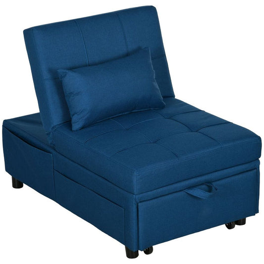 HOMCOM Folding Sofa Bed Adjustable Single Sleeper w/ Pillow Side Pocket, Blue
