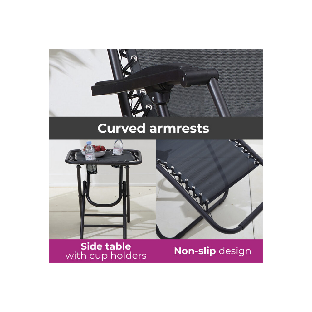 Black Folding Zero Gravity Garden Chairs with Table Set